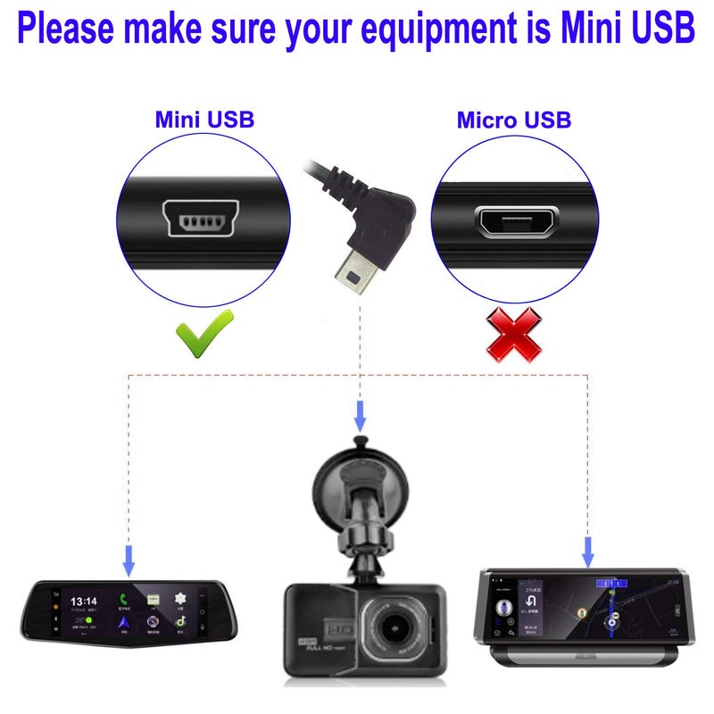 Gebildet Dash Cam Hardwire Kit Mini USB,10ft 12V-24V to 5V Low Voltage Protection ACN/ACS/ACU Add a Circuit Fuse Holders (Right Angle Mini USB+Fuse kit) - Image 2